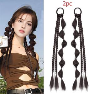 TEMU 2개 쿨 걸 3단 호박 땋이, 직조 포니테일 연장, 복싱 땋이, 헤어 타이가 있는 버블 땋이, 데일리 및 축제룩에 적합
