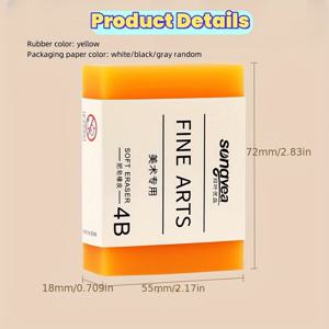 TEMU 대형 비누 모양 4B 지우개, 무향 고무, 미술 및 학습 문구, 학교 및 사무용품, 혼합 색상