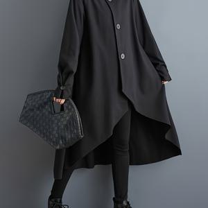 TEMU 가을, 겨울용 신상 한국 스타일 롱 코트. 루즈핏과 트렌디한 블랙 디자인으로 완벽합니다.