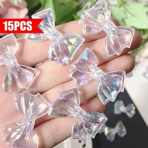 TEMU 15개/32mm*22mm 투명 무지개색 아크릴 리본 & 매듭 비즈 - 변색 DIY 공예용 비즈, 폰케이스 참, 키링, 귀걸이 제작용 (무지개색 리본 매듭 비즈 세트)