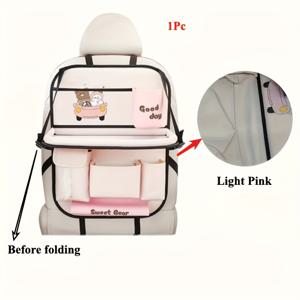 TEMU 다기능 시트백 정리함 및 수납백, 접이식 테이블 트레이, 킥매트, 티슈 박스, , 우산 홀더, 컵 홀더, 휴대폰 거치대, 노트북 데스크 포함. 쉽게 세척 가능한 PU 가죽 소재