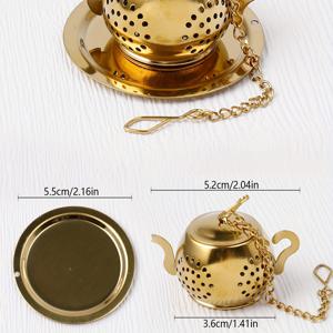 TEMU 2개 1세트 골드 고급 304 스테인리스 스틸 행잉 컵 티 필터 - 내구성이 뛰어난 루즈 리프 스트레이너, 사무실용 모던 티 세파레이터, 테이블 오염 방지를 위한 트레이가 있는 창의적인 티 볼, 차를 가열하는 데 적합