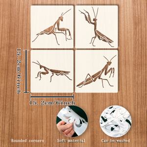 TEMU 4pcs insect stencils set, 6x6 inch 플라스틱 크래프트 컷아웃 패널, DIY 벽 및 캔버스 페인팅, 나무 가구 아트 데코, 영어 언어, 파티 장식 용품
