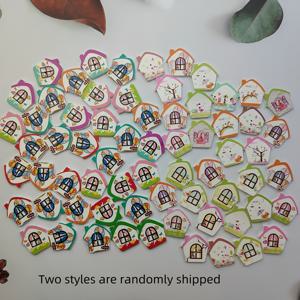 TEMU 50개 귀여운 하우스형 투홀 나무 단추, 수제 장식용 코티지 페인트 단추, DIY, 의류, 가방, 파티 장식용 나무 단추