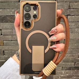 TEMU 휴대폰 케이스 - 티타늄 그레이 크리에이티브 스탠드 + 손목 스트랩, S24 울트라 폰 케이스 호환, 삼성 S23 울트라 보호 커버에 적합, 고급 S22 플러스 마그네틱 흡착, 삼성 풀 에지 갤럭시 S25 울트라/S24 울트라 호환|핸드폰스트랩