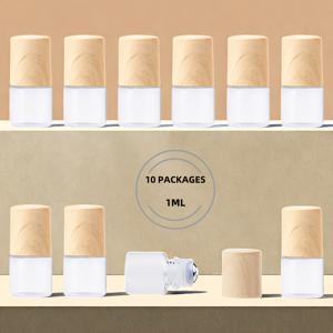 TEMU 10팩 스테인리스 스틸 볼 롤러 병 - 에센셜 오일, 아로마테라피 및 향수용 누출 방지 유리 샘플 바이알 | 나무 무늬 디자인 플라스틱 뚜껑 포함 리필 가능한 여행용 용기|트래블보틀|향수