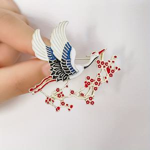 TEMU 새로운 빈티지 고급 비행 크랜 중국 스타일 드롭 오일 플럼 블로섬 고급 치파오 여성 액세서리 브로치 노출 방지 장식