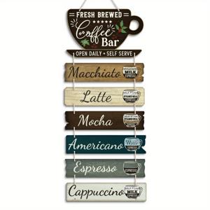 TEMU 푸투 데코 1개 커피 컵 엘리먼트 나무 행잉 사인, 신선한 커피 바 매일 오픈 셀프 서비스, 홈 팜하우스 카페 커피숍 벽 장식, 선물