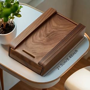 TEMU 트레이가 있는 호두나무 책상 아래 서랍 정리함 1개 - 자체 접착식 보이지 않는 수납 선반, 중형 및 대형 사이즈 사무실 & 가정용 펜, 연필, 마커 정리대 - 내구성 있는 목재 작업 공간 솔루션