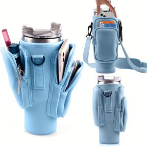 TEMU 1개 물병 캐리어 가방, 40/30oz 텀블러용 휴대폰 포켓 포함 네오프렌 물병 홀더 파우치, 컵 액세서리 총 3포켓, 아버지 선물