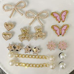 TEMU 18개 우아한 인조 진주 리본 및 라인스톤 곰돌이 신발 버클, ABS 라인스톤 핑크 나비 장식, 여성 샌들, 슬리퍼 및 비치백에 적합한 다용도 신발 클립, 배터리 없음