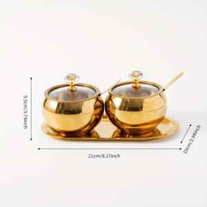 TEMU 스테인리스 스틸 조미료 용기 세트 2/3개, 뚜껑과 숟가락이 있는 향신료 병, 골든 조미료 병 및 서빙 트레이 포함, 후추, 소금, 향신료, 사탕, 커피콩용 주방 용기 세트