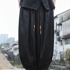 TEMU 남성용 바지 아이스 실키 섬유 대나무 레이온 레이온 패턴 자카드 루즈 랜턴 고품질 와이드 레그 캐주얼 바지 남성