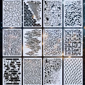 TEMU 12개 모던 기하학 배경 패턴 4.33x6.3인치 그림 템플릿, 일러스트레이션, 벽화, 프레임, 수제 드로잉, 타투 및 바디 페인팅용 누출 방지 템플릿