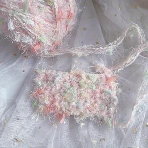 TEMU 1개 50g 신상 핑크 파스텔 글리터 니트 수제 크로셰 직물 가방 머리끈 꽃 장식 컬러풀 니트, 약 25미터/984인치 길이