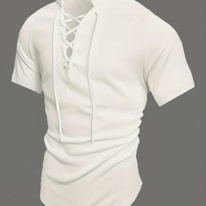 TEMU 남성용 반팔 V넥 티셔츠, 여름용 단색