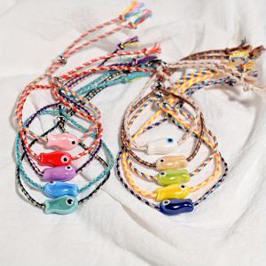 TEMU 여성을 위한 세라믹 물고기 팔찌 10개 세트, 핸드메이드 우븐 컬러 로프 랩 참 팔찌, 우정용 인기 주얼리