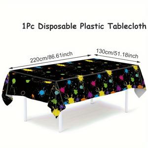 TEMU 1개, 형광 네온 테이블보, 220*130cm, 네온 테마 파티 일회용 플라스틱 테이블커버, 어둠 속에서 빛나는 파티 장식, 생일 파티 용품, 베이비 샤워 파티 식탁 장식, 이벤트 파티 테이블 커버