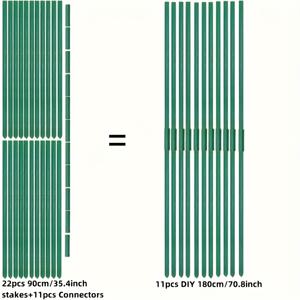TEMU DIY 180cm/70.8인치 그린 가든 식물 지지대 세트, 토마토·가지·오이·포도용 내구성 플라스틱 코팅 금속 폴 - 스테이크 22개 + 커넥터 11개 포함