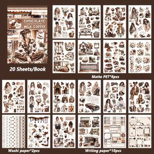TEMU 20장 대형 사이즈 방수 이중 재질 초콜릿 와시 PET 스티커 책 레이디 스티커 세트 스크랩북 주크 저널 플래너용