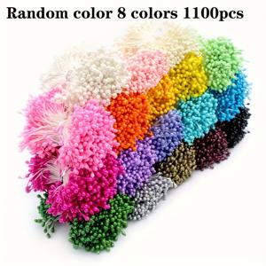 TEMU 8가지 색상, 1100개/팩, 양쪽 머리 3mm 진주꽃, 수술, 암술, 바느질 카드용, 웨딩 플라워 제작용, 공예품 장식용, DIY 제품용