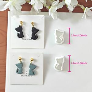 TEMU 2pcs 만화 앉은 고양이 폴리머 클레이 커팅 키트 - DIY 비즈 및 보석 제조에 적합한 고정밀 플라스틱 동물 몰드 | 귀여운 애완 동물 테마 크래프팅 도구, 부드러운 클레이 귀걸이를 만들기 위해 적합합니다.