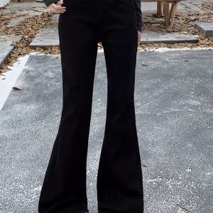 TEMU 다재다능한 스타일링을 위한 솔리드 컬러 신축성 있는 플레어 팬츠