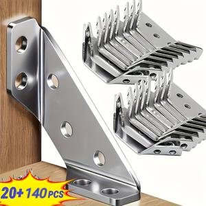 TEMU 160개 헤비듀티 코너 브라켓 및 나사 세트 - 20개의 브라켓 & 140개의 나사, 90° 각도 지원, 스크래치 방지, 캐비닛, 선반, 가구 및 목재 프레임 설치용 쉬운 설치 - 산업용 하드웨어 액세서리, 캐비닛 브라켓, 선반 브라켓, 매끄러운 메탈릭 마감, 내구성 있는 구조