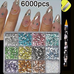 TEMU 12색상 6000개 아크릴 라인스톤 네일 참 2mm 3D 레진 젬스 네일 플랫 DIY 네일 팁 액세서리