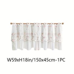 TEMU 투명한 얇은 거즈 소재의 작은 꽃무늬 자수 레이스가 있는 신선한 시골 스타일의 짧은 커튼 한 장. 상단의 아일렛이 특징이며, 두꺼운 단열재로 구성된 고품질 드레이프, 안감 없음, 세탁 가능, 거실, 침실에 적합