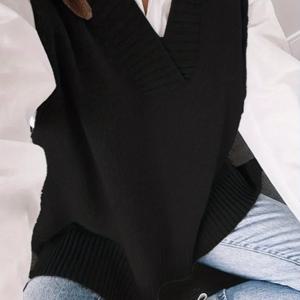 TEMU 플러스 사이즈 - 플러스 사이즈 여성 유럽 및 미국 패션 스웨터, 가을/겨울용 우아하고 다재다능한 단색 V넥 조끼