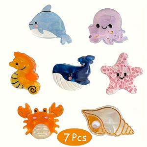 TEMU 7개 세트 오션 동물 아세테이트 미니 헤어핀, 귀여운 바다 생물 모양 여성용 일상 착용 헤어클립