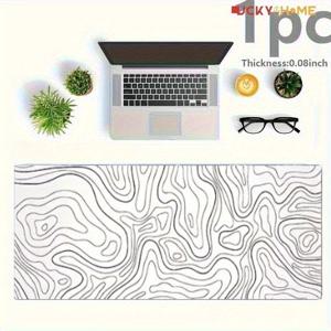 TEMU 오버사이즈 흰색 지형도 마우스 패드 1개, 미끄럼 방지 고무 베이스가 있는 고화질 키보드 매트 특징, 게이밍, 사무용, 가정용으로 적합, 지형 경사선 디자인