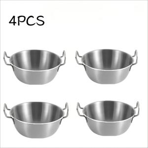 TEMU 4개 스테인리스 스틸 실버 스낵 볼 - 5.51인치, 더블 핸들 - 감자튀김, 과일 샐러드 등에 완벽 - 내구성 있는 주방 & 식탁 필수품, 가정 및 레스토랑 사용에 이상적, 모던 주방용품