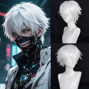TEMU 10인치 할로윈 코스프레 의상 파티 남성용 화이트 레이어드 애니메이션 가발