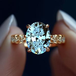 TEMU 18K 금도금 클래식 스타일 구리 반지, 블루 오벌 컷 합성 지르코니아 여성용, 웨딩 파티 및 연회에 적합, 로맨틱한 약혼 및 결혼 반지