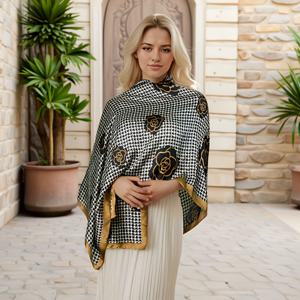 TEMU 블랙 패셔너블 우아한 롱 클래식 하운드투스 패턴 프린트 레트로 스타일 여성용 스카프, 라지 사이즈, 가벼움, 숄, 얇은 따뜻한 목 랩, 비치 나들이를 위한 다용도 액세서리, 방풍, 방한, 다기능 비치 타월