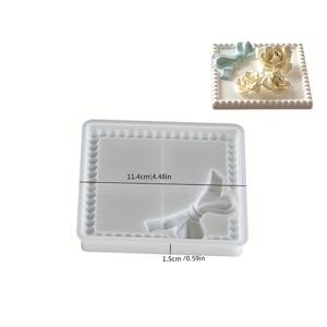 TEMU 폴카 도트 원형 사각 트레이, 리본 장식, 석고 레진 몰드, 점토 몰드용 실리콘 몰드