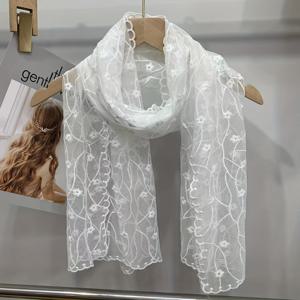 TEMU 숲의 레이스 스카프, 브라이덜 베일 스카프, 긴 좁은 스카프, 메쉬 장식 자수 헤어밴드, 얇은 장식 스카프, 스타일리시하고 다재다능한 단색 리본