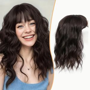 TEMU 여성용 부드러운 합성 클립인 가발, 14인치 웨이브 머리 및 앞머리 - 볼륨 및 질감 추가, 워터 웨이브 스타일, 일상복, 파티 및 축하 행사에 적합, 헤어피스