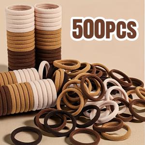 TEMU 500개 심리스 슈퍼 탄성 프렌치 헤어 타이 | 두꺼운 포니테일 머리끈, 커피 혼합 색상 시리즈, 간편하고 스타일리시한 여성용 헤어 액세서리