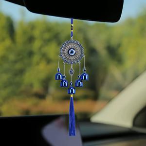 TEMU 1개 블루 이블아이 윈드차임 - 터키석 벨과 태슬로 장식된 금속벽걸이, 야외 & 발코니용으로 정교한 디자인 – 날씨에 강한 공예품. 전기 필요없음. 파티오의 매력을 높여주는 로맨틱 수제 세부 사항; 고품질 카량 장식물, 가든 데코, 스타일, 내구성 있는 소재