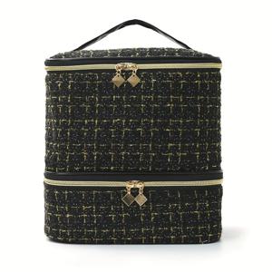 TEMU 대용량 이중층 네일폴리시 & 화장품 파우치 - 여행, 일상 사용에 적합한 휴대용 케이스, 네일폴리시 병, 립스틱, 아이섀도우 등을 위한 우아한 화장품 케이스