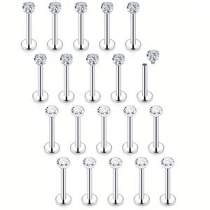 TEMU 20개입 외과 304 스테인리스 스틸 라브렛 몬로우 메두사 피어싱 주얼리 - 여성 & 남성용 16G 연골 트라거스 헬릭스 입술 피어싱 귀걸이, CZ 라브렛 립 링, 8mm|피어싱