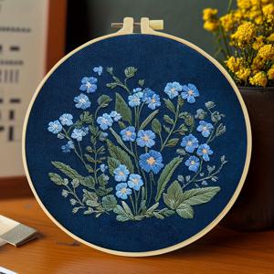 TEMU 1개 자수 키트, 20x20cm/7.9x7.9 인치, 파란 꽃, 수제 DIY 자수 키트, 성인 및 초보자용, 자수 천, 설명서, 수용성 종이, 자수 스트레칭 및 바늘 실 포함, 친구나 가족에게 휴일 선물로 적합, 가구, 사무실 수제 예술품