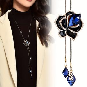 TEMU 여성용 우아한 플로럴 목걸이 - 긴 체인 & 클리어 비즈, 일상 및 공식 행사용 아연 합금 주얼리, 올 시즌 레이어링 피스 (블라우스, 드레스), 다용도 패션 액세서리, 세련된 스타일, 패션 애호가|비즈목걸이