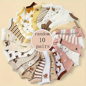 TEMU 여성용 랜덤 만화 동물 로우컷 양말 10켤레, 봄/가을에 적합, 일본/한국 스타일 숏 삭스