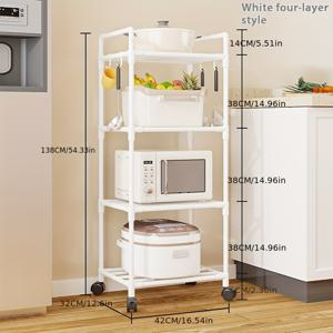 TEMU 바퀴 달린 3/4/6단 이동식 주방 아일랜드, 메탈 프레임 수납 랙 포함 - 주방, 세탁실, 침실을 위한 편리하고 공간 절약형 이동식 카트, 전자레인지 스탠드, 향신료 병 정리대, 책 보관|전자레인지