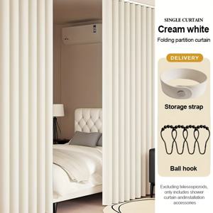 TEMU 1개 모던 단열 접이식 파티션 커튼, 폴리에스터 룸 파티션 타이포함, 펀칭 없이 간편 설치, 후크 장착, 클래식 웨이브 디자인, 모던 스타일, 세 가지 색상, 다양한 사이즈, 내구성 있는 원단