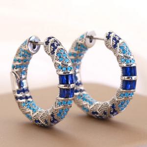 TEMU 럭셔리 블루 합성 지르코니아 인레이 후프 귀걸이 1쌍, 신부 웨딩 귀걸이 여성용 주얼리, 데일리 연회용 참 귀걸이